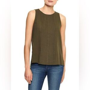 GAP Sleeveless Blouse - Semi-Sheer Back - olive green - pleating